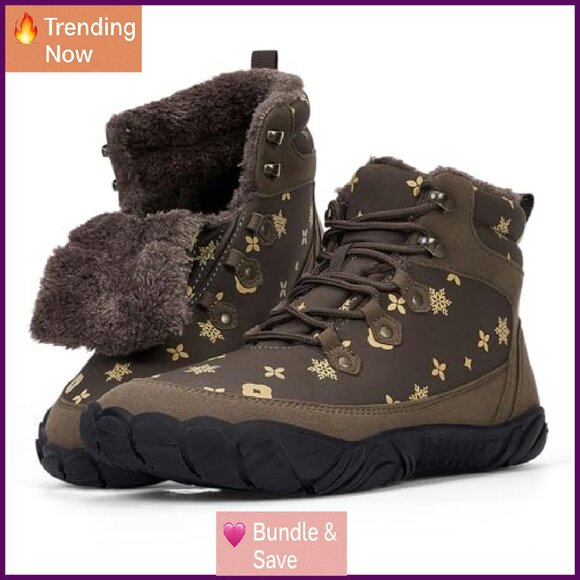 Women's Zero Drop Barefoot Hiking Boots Waterproof Snow Boots Wide Toe - Picture 2 of 8